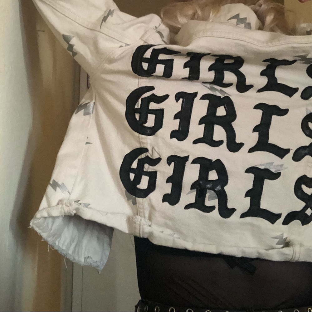 GIRLS GIRLS GIRLS white denim jacket